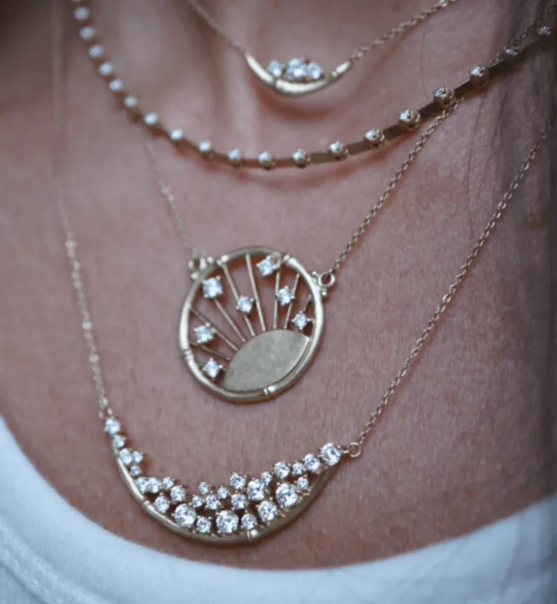 Double Diamond Moon Necklace