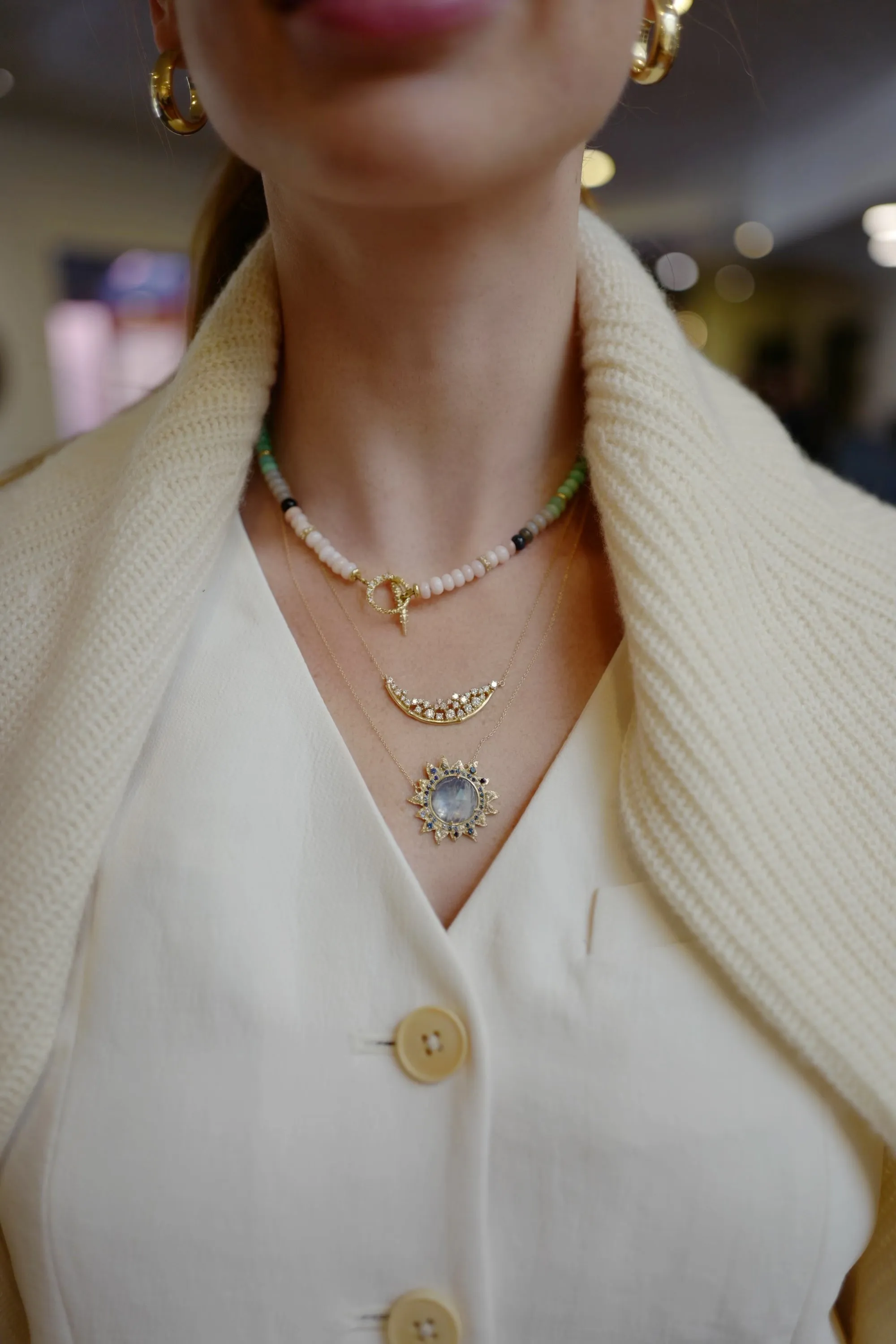 Double Diamond Moon Necklace