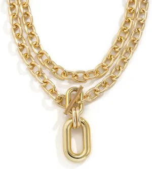 Double Layered Interlock Necklaces 2pcs OT Buckle Hiphop Choker Pendant Stackable Womens Chunky Chain