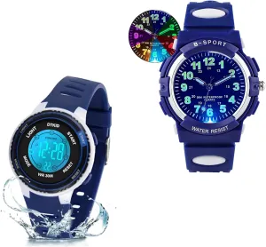 DTKID Digital Kids Watch 3ATM Waterproof 7 Color Lights Time Teaching Watch