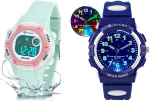 DTKID Digital Kids Watch 3ATM Waterproof 7 Color Lights Wristwatch Children 5-18 Years Old