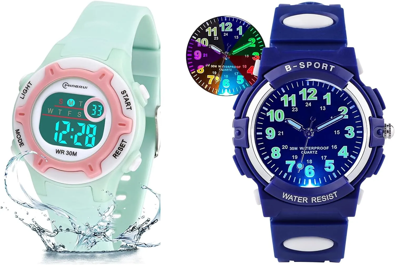 DTKID Digital Kids Watch 3ATM Waterproof 7 Color Lights Wristwatch Children 5-18 Years Old