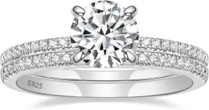 EAMTI 1.25CT 925 Sterling Silver Bridal Ring Sets Round CZ Engagement Promise Rings for Her Wedding Bands for Women Size 3-11
