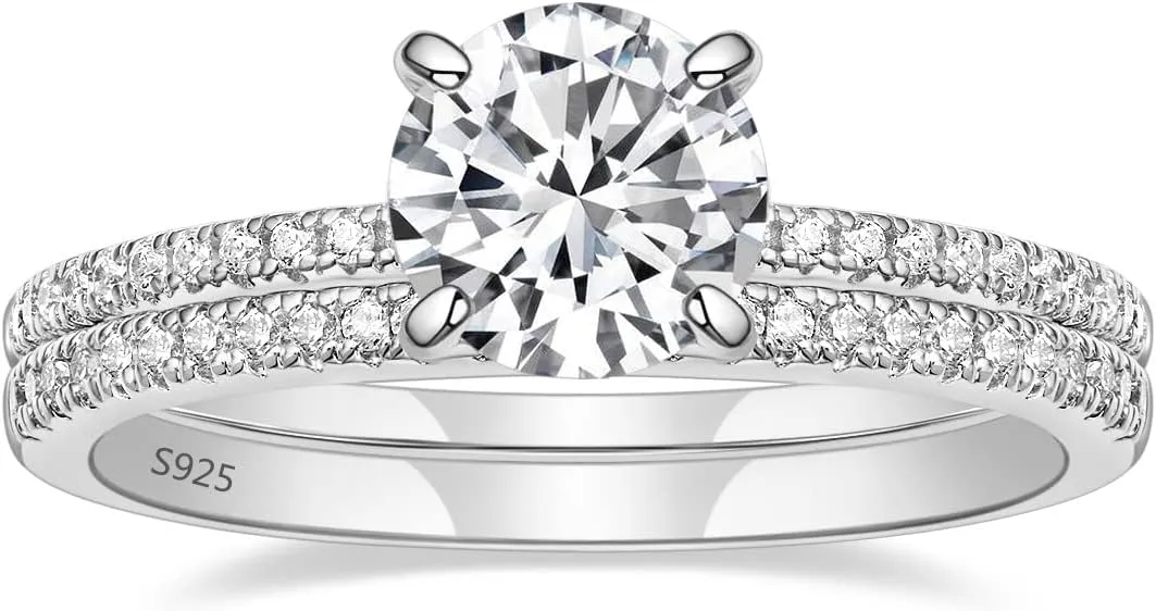 EAMTI 1.25CT 925 Sterling Silver Bridal Ring Sets Round CZ Engagement Promise Rings for Her Wedding Bands for Women Size 3-11