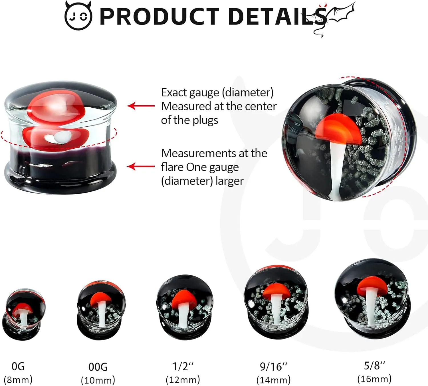 Ear Gauges Glass Ear Plugs Double Flare Solid Glass Ear Gauge Tunnel Mushroom Dog Paw Print Solid Ear Plug Body Piercing Earrings Jewelry Body Piercing Plugs 0G-5/8