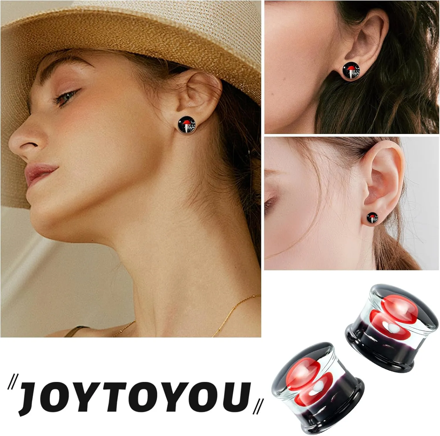Ear Gauges Glass Ear Plugs Double Flare Solid Glass Ear Gauge Tunnel Mushroom Dog Paw Print Solid Ear Plug Body Piercing Earrings Jewelry Body Piercing Plugs 0G-5/8