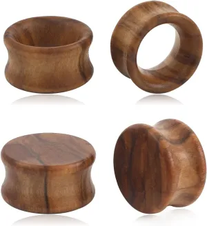 Ear Gauges Kit 4PCS Vintage Brown Natural Wood Double Flared Ear Tunnels Organic Ear Expander Ear Plugs Stretcher for Women and Men 2G-3/4 6mm-20mm