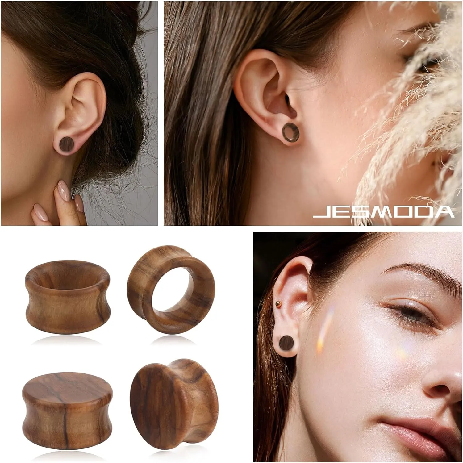 Ear Gauges Kit 4PCS Vintage Brown Natural Wood Double Flared Ear Tunnels Organic Ear Expander Ear Plugs Stretcher for Women and Men 2G-3/4 6mm-20mm