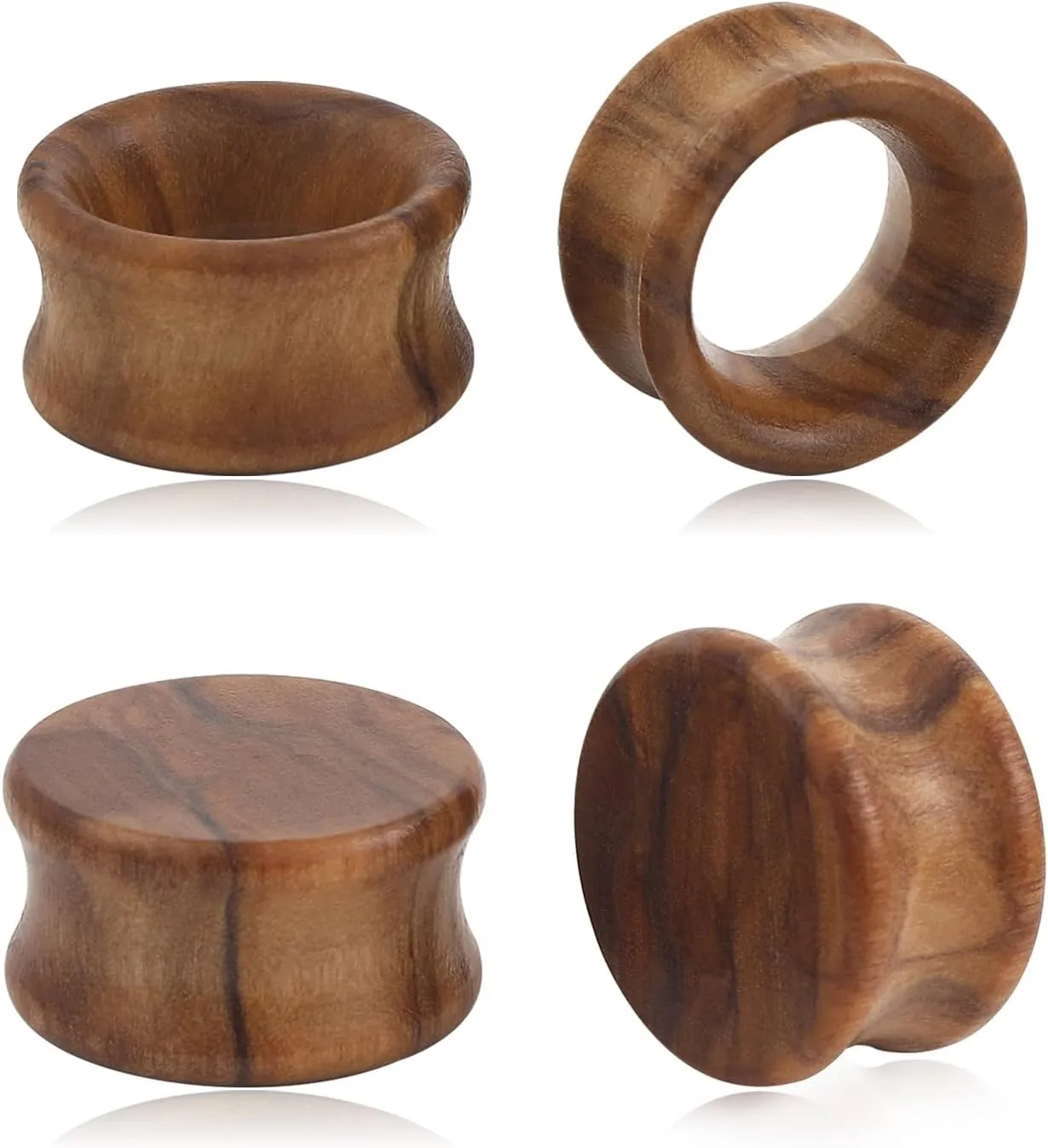 Ear Gauges Kit 4PCS Vintage Brown Natural Wood Double Flared Ear Tunnels Organic Ear Expander Ear Plugs Stretcher for Women and Men 2G-3/4 6mm-20mm