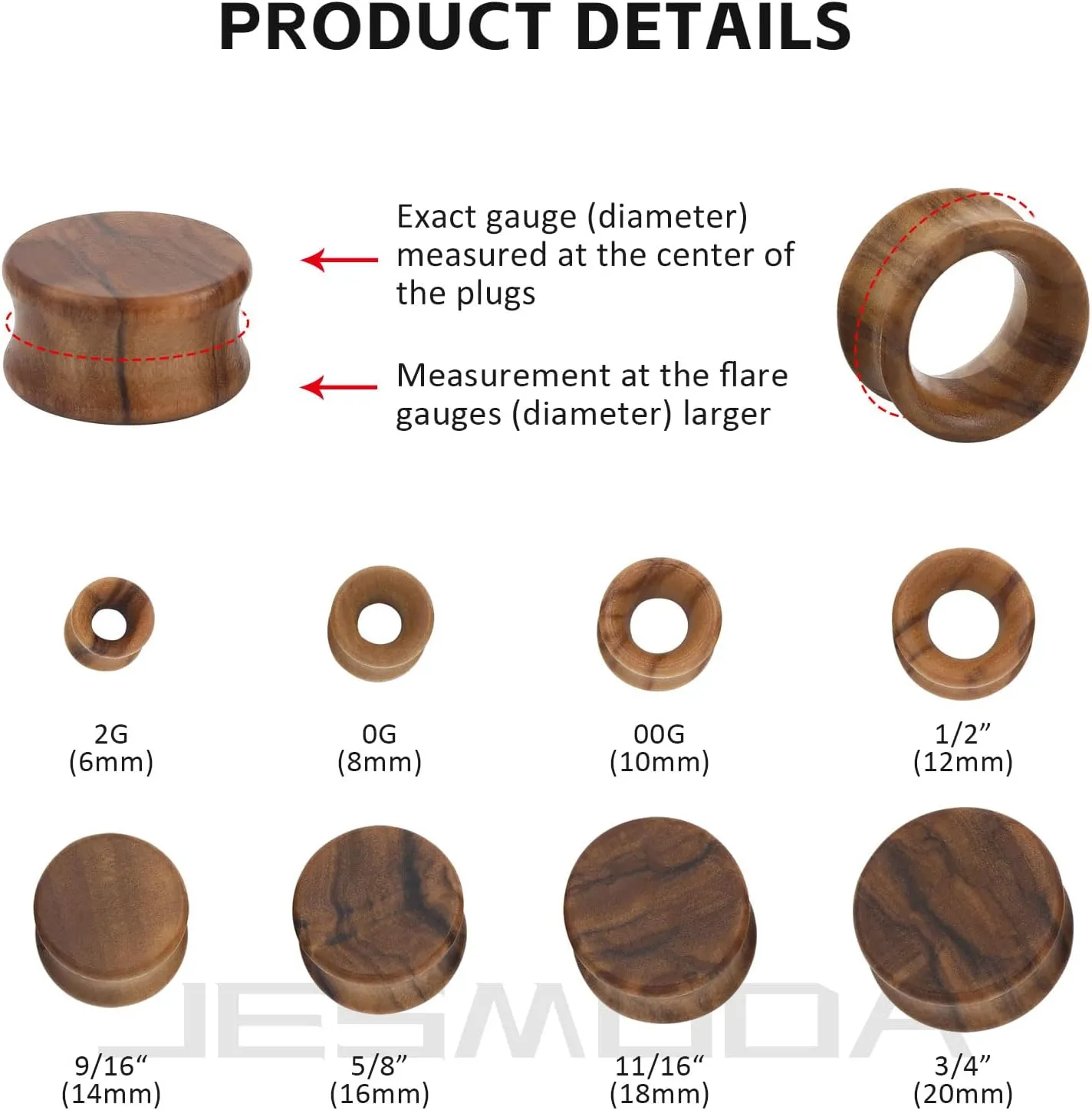 Ear Gauges Kit 4PCS Vintage Brown Natural Wood Double Flared Ear Tunnels Organic Ear Expander Ear Plugs Stretcher for Women and Men 2G-3/4 6mm-20mm