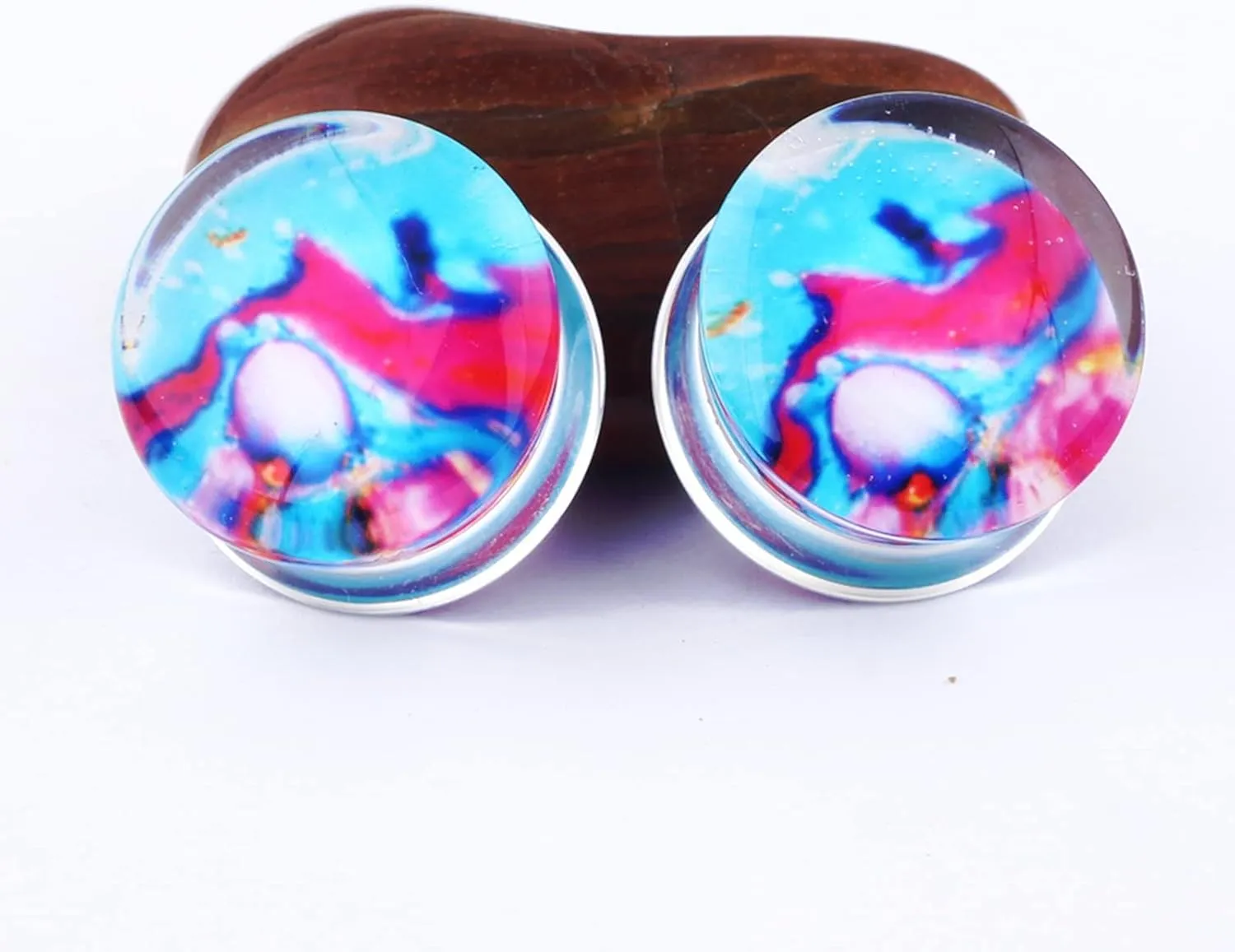 Ear Gauges Plugs, 2PCS Ear Tunnels Acrylic Multicolor Pattern Women and Men Plugs Earrings