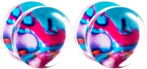 Ear Gauges Plugs, 2PCS Ear Tunnels Acrylic Multicolor Pattern Women and Men Plugs Earrings