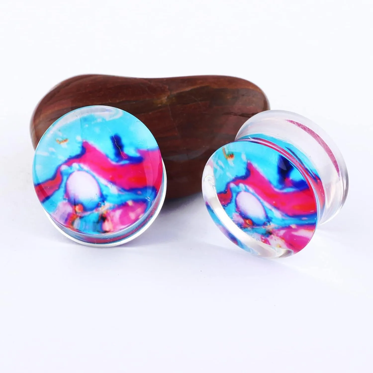 Ear Gauges Plugs, 2PCS Ear Tunnels Acrylic Multicolor Pattern Women and Men Plugs Earrings