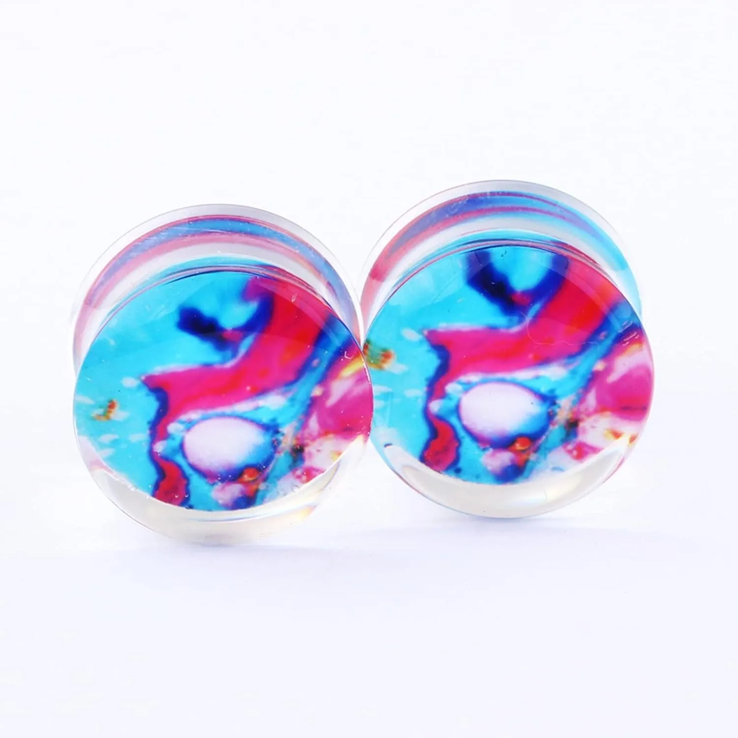 Ear Gauges Plugs, 2PCS Ear Tunnels Acrylic Multicolor Pattern Women and Men Plugs Earrings