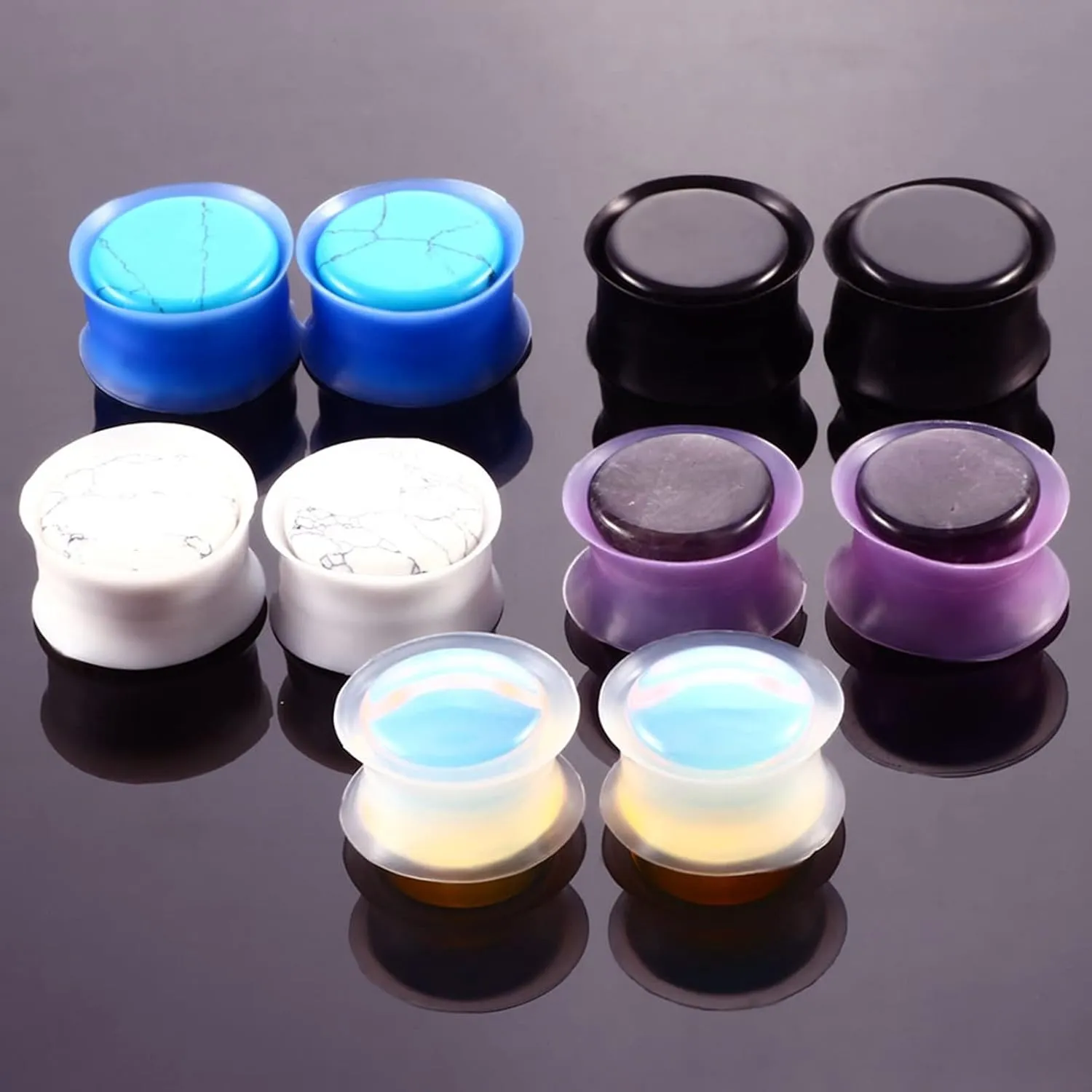 Ear Gauges Stretching, 20PCS Ear Tunnels Multicolor Round Stone and Hoop Women and Men Tunnel Ear