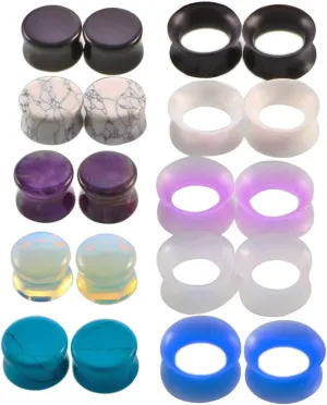 Ear Gauges Stretching, 20PCS Ear Tunnels Multicolor Round Stone and Hoop Women and Men Tunnel Ear