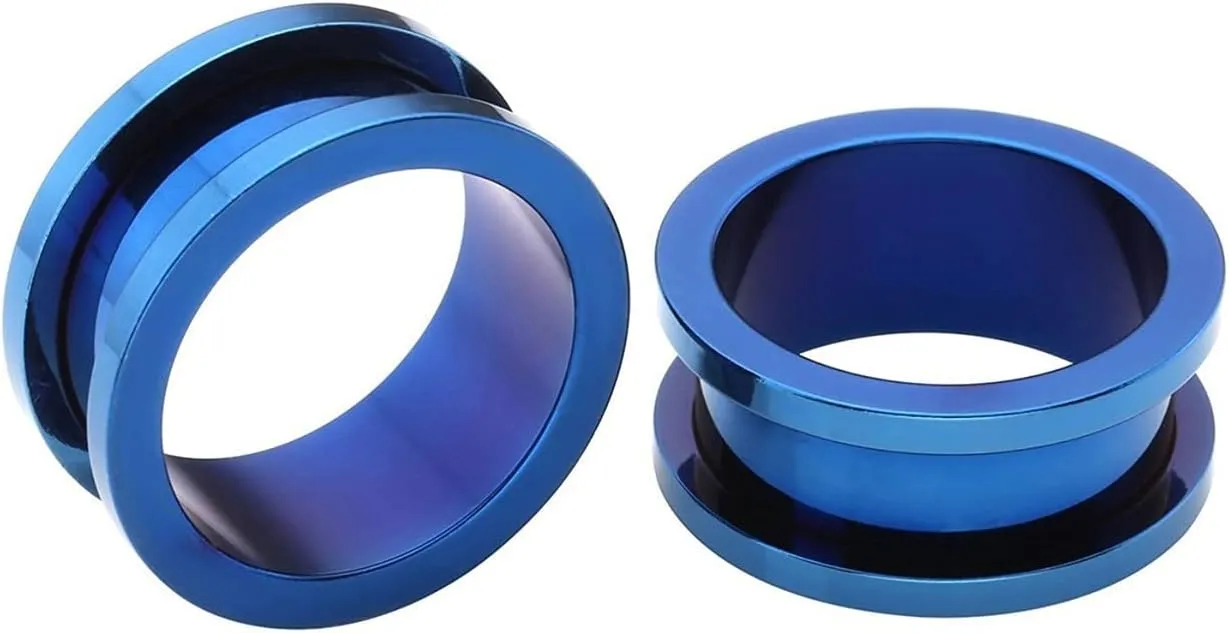 Ear Tunnel Set, 1 Pair Ear Gauges Stainless Steel Blue Hoop Women and Men Plugs Gauges