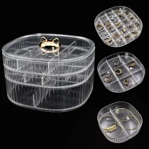 Earring Organizer Box,Small Jewelry Travel Organizer for Girls Women,Stackable 3-Layers Clear Jewelry Storage Holder with Lid, Necklace Earrings Rings Bracelets Cases for Gifts (Clear)
