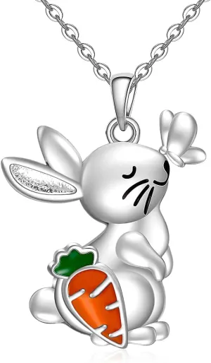 Easter Necklace for Women Sterling Silver Easter Jewelry Pendant Cute Carrot Rabbit Bunny Necklaces Gifts