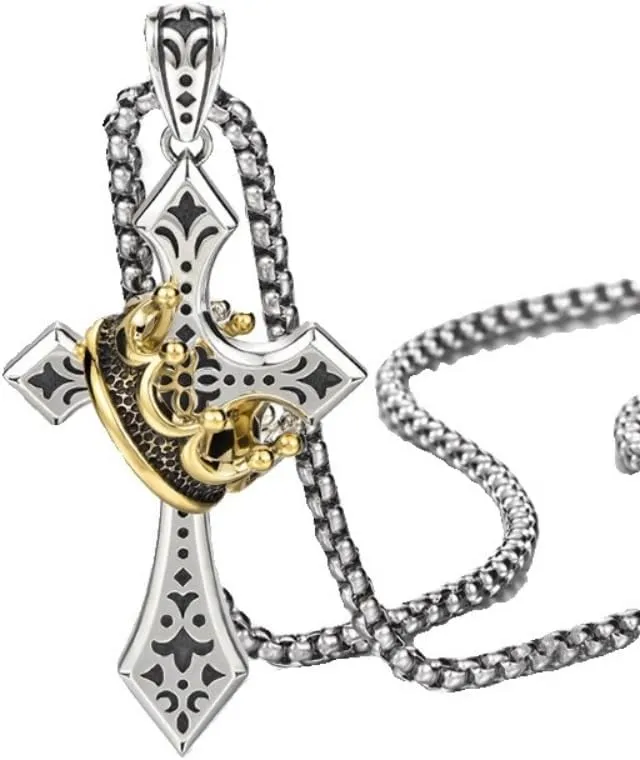 Elegant Cross Pendant Necklace,Retro Cross Necklace with Crown,Cross Crown Necklace Fashion Cross Pendant Jewelry for Men Women,A Statement of Faith and Style