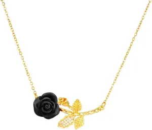 Elegant Rose Flower Pendant Necklace for Women Stainless Steel Gold Plated Crystal Leaf Blossom Charms Choker Chain Adjustable Necklaces Dainty Wedding Birthday Jewelry 18"