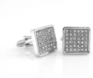 Elegant Vermeil Square CZ Silver Tone Cufflinks Gift Boxed