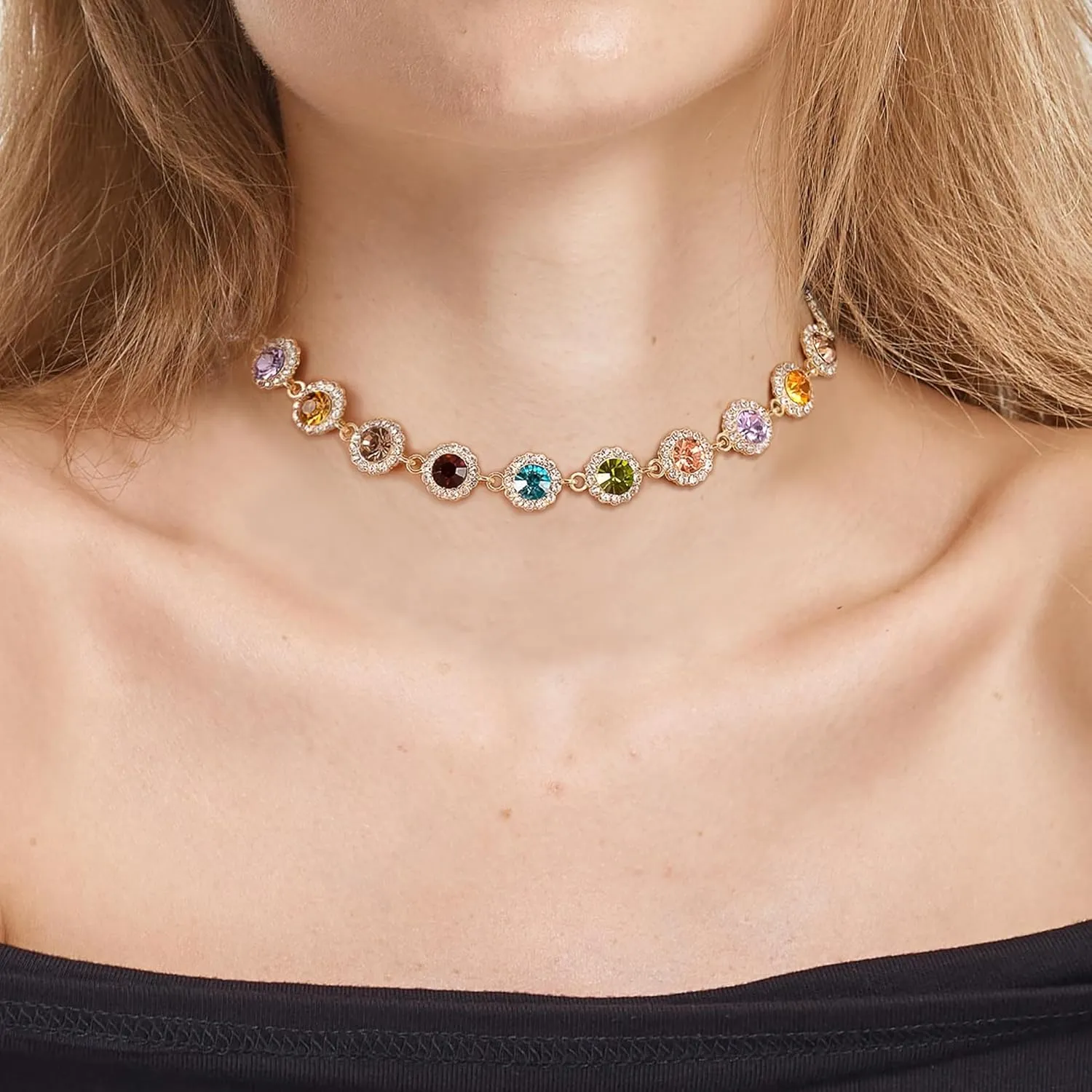 EleQueen Costume Crystal Choker Necklace for Women, Rhinsetone Prom Party Jewelry for Women