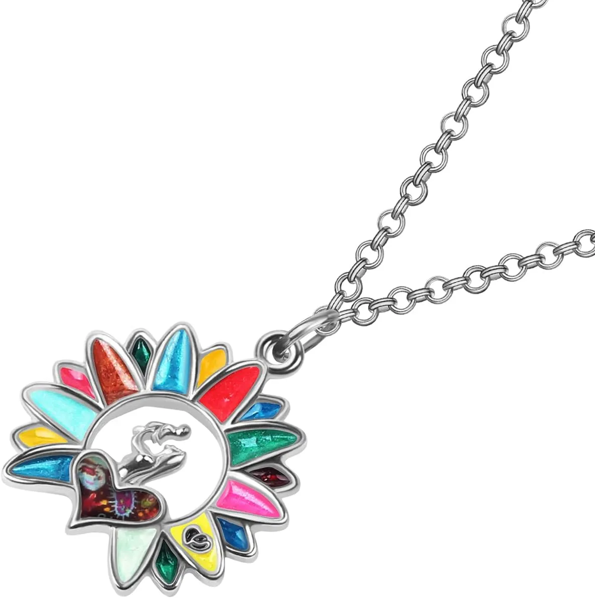 Enamel Alloy Statement Flower Necklace Mom and Daughter Pendant Mothers Day Gifts for Mom Women Fashion Jewelry