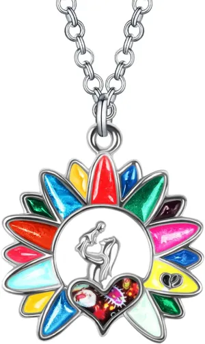 Enamel Alloy Statement Flower Necklace Mom and Daughter Pendant Mothers Day Gifts for Mom Women Fashion Jewelry