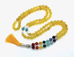 Energized 7 Chakra mala Hand Knotted 108 mala beads necklaces - Japa mala - Buddhist prayer beads - Meditation beads - Healing crystals for men women (Yellow Jade 3rd chakra Solar Plexus chakra mala)