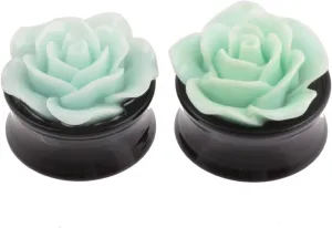 Epinki Ear Gauge Kit, 1 Pair Ear Gauges Acrylic Green Rose Flower Tunnel Gauge Stretching Kit