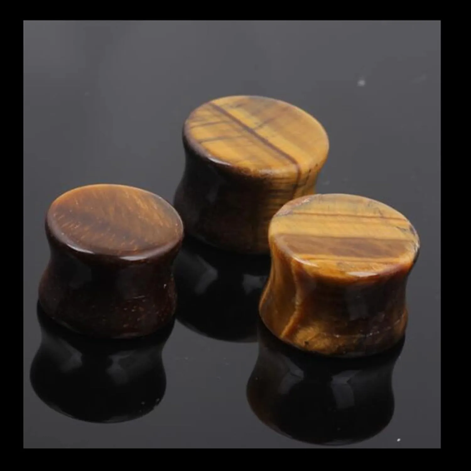 Epinki Ear Gauge Plugs, 2PCS Ear Gauges Brown Stone Women and Men Gauges for Ears Double Flare