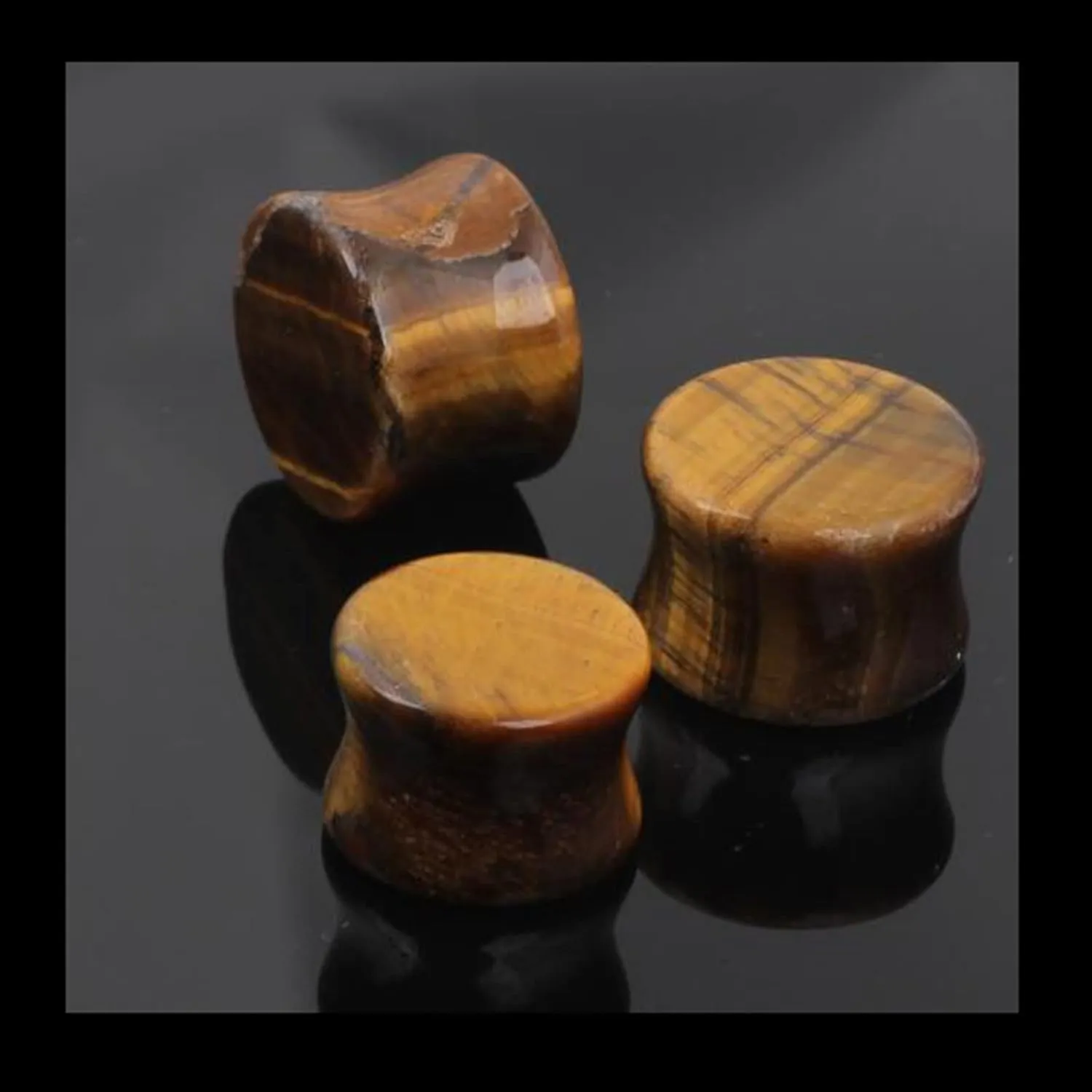 Epinki Ear Gauge Plugs, 2PCS Ear Gauges Brown Stone Women and Men Gauges for Ears Double Flare