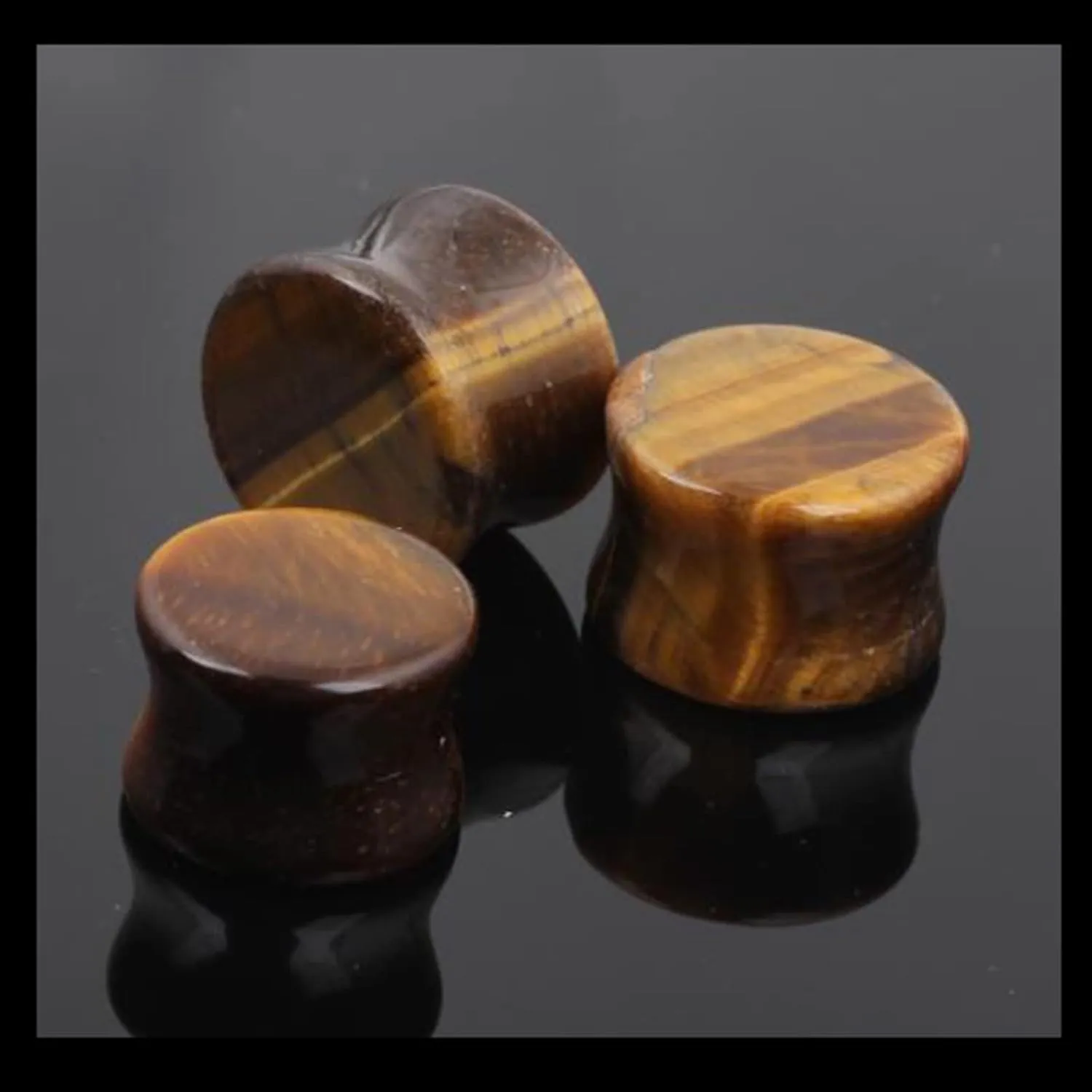Epinki Ear Gauge Plugs, 2PCS Ear Gauges Brown Stone Women and Men Gauges for Ears Double Flare