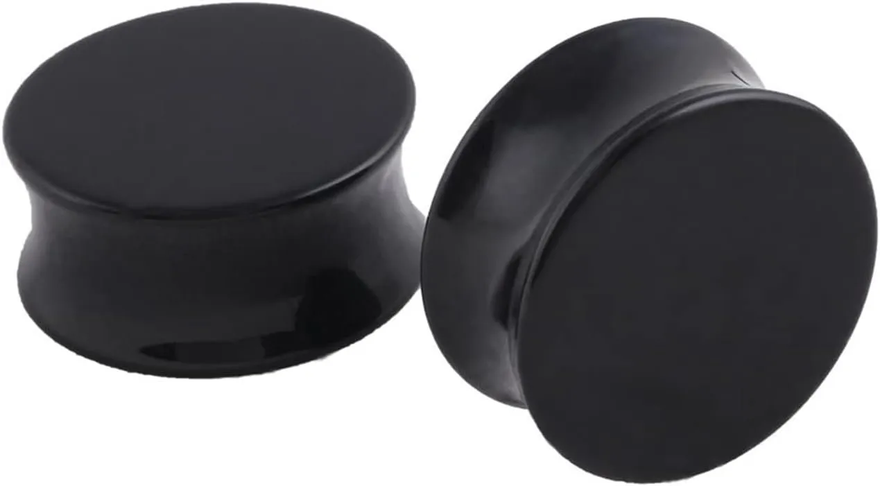 Epinki Ear Gauges Stretching Kit, 1 Pair Ear Tunnels Acrylic Black Round Shape Women and Men Tunnel Ear Gauges