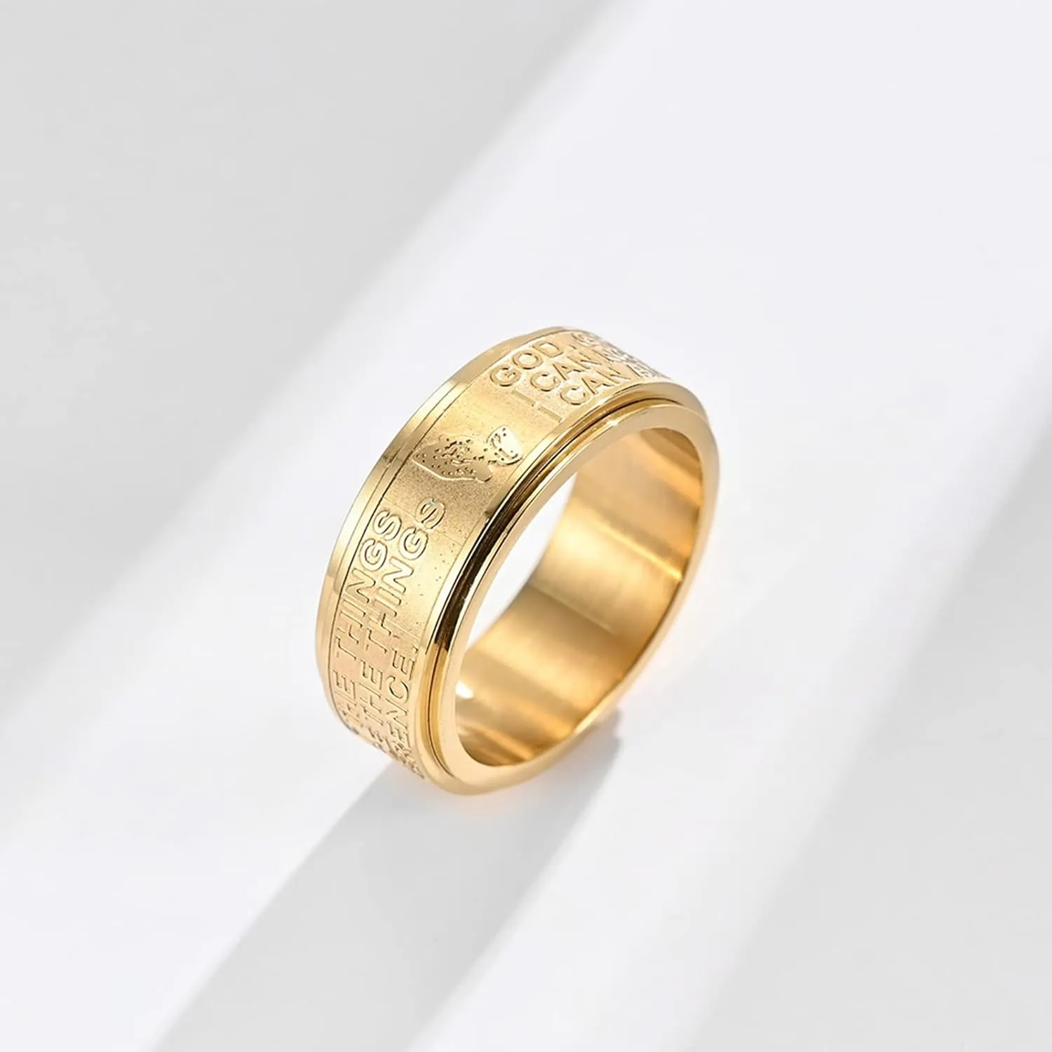 Epinki Fidget Ring for Men, Religious Rings, 8MM Stainless Steel Prayer Spinner Ring Size 7-12