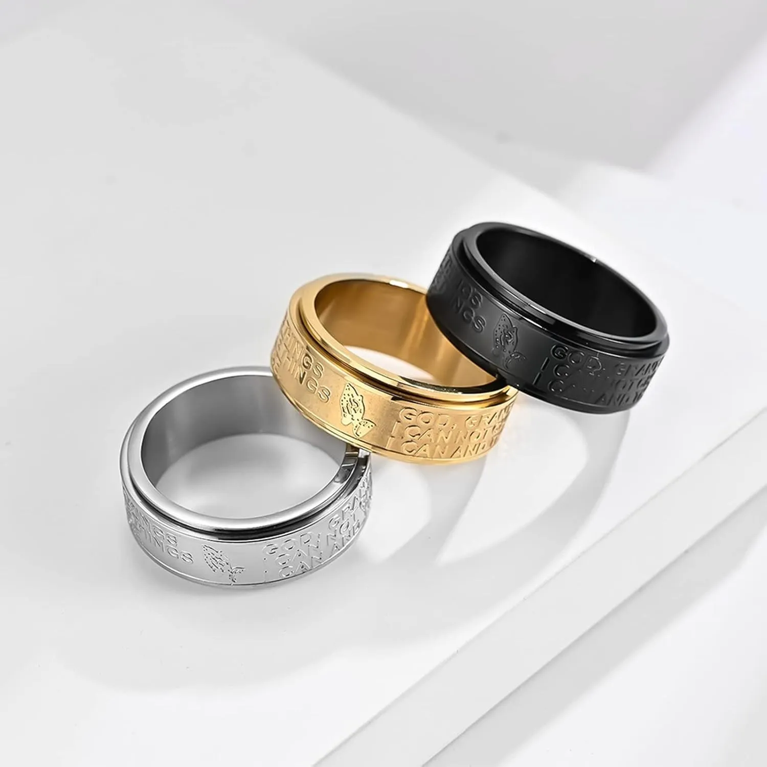 Epinki Fidget Ring for Men, Religious Rings, 8MM Stainless Steel Prayer Spinner Ring Size 7-12