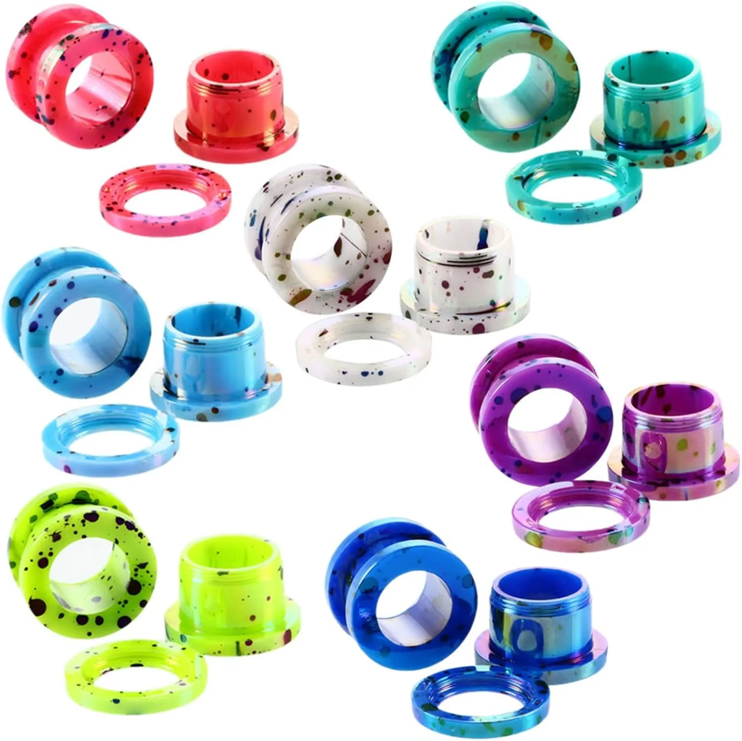 Epinki Gauge Ear Stretching, 14PCS Ear Gauges Acrylic Multicolor Hoop with Dot Pattern Women and Men Ear Gauges Plugs