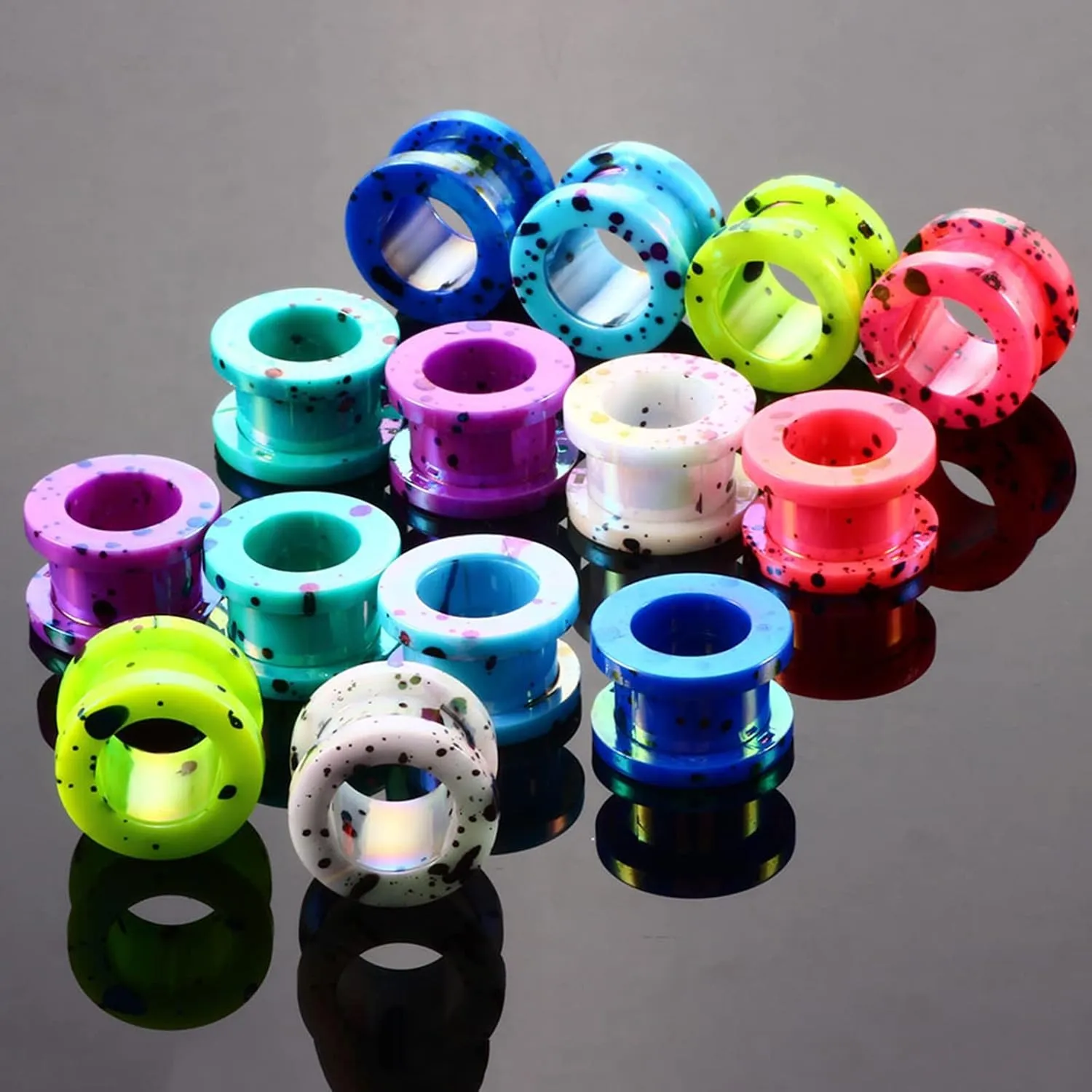 Epinki Gauge Ear Stretching, 14PCS Ear Gauges Acrylic Multicolor Hoop with Dot Pattern Women and Men Ear Gauges Plugs