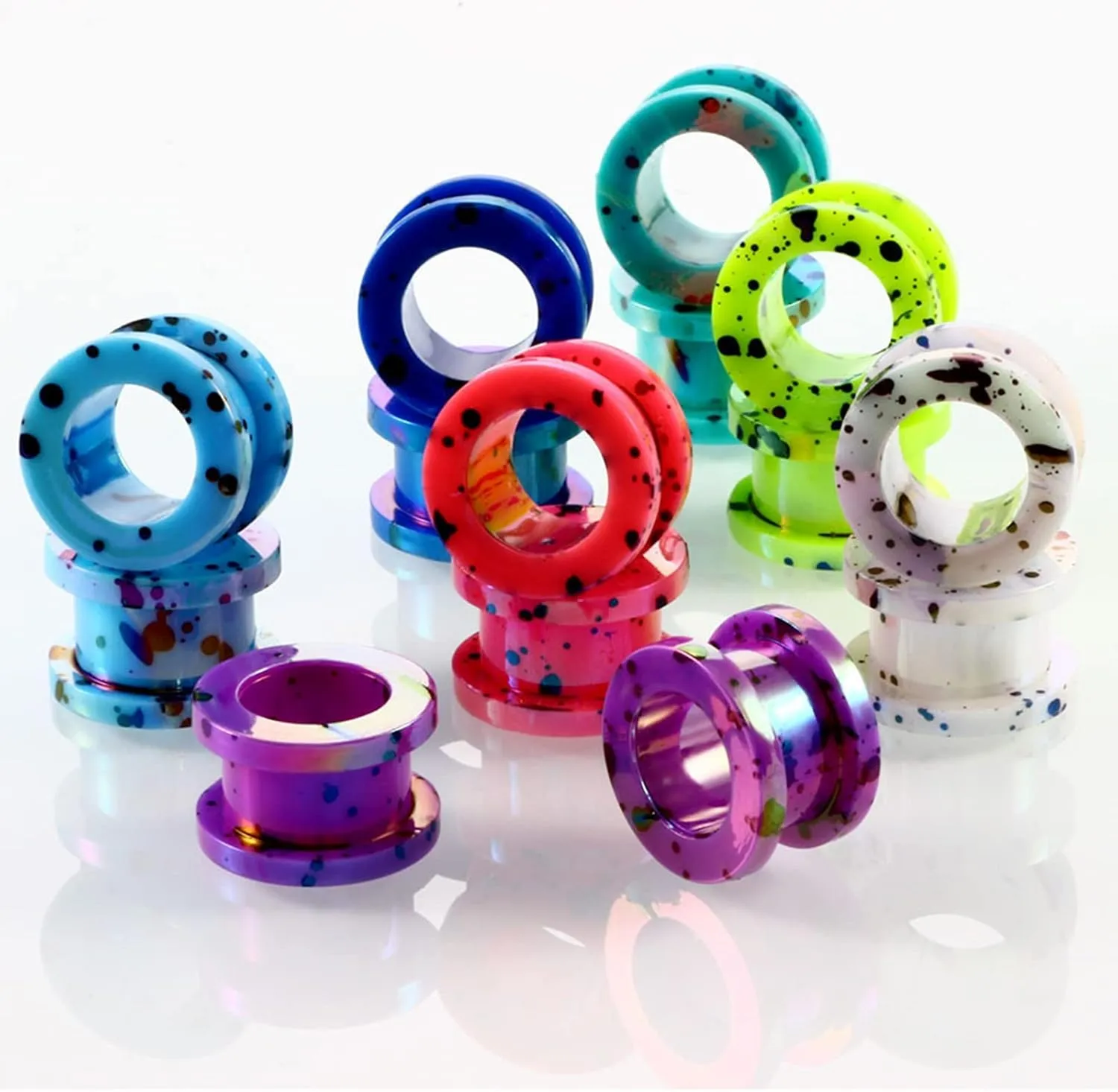 Epinki Gauge Ear Stretching, 14PCS Ear Gauges Acrylic Multicolor Hoop with Dot Pattern Women and Men Ear Gauges Plugs