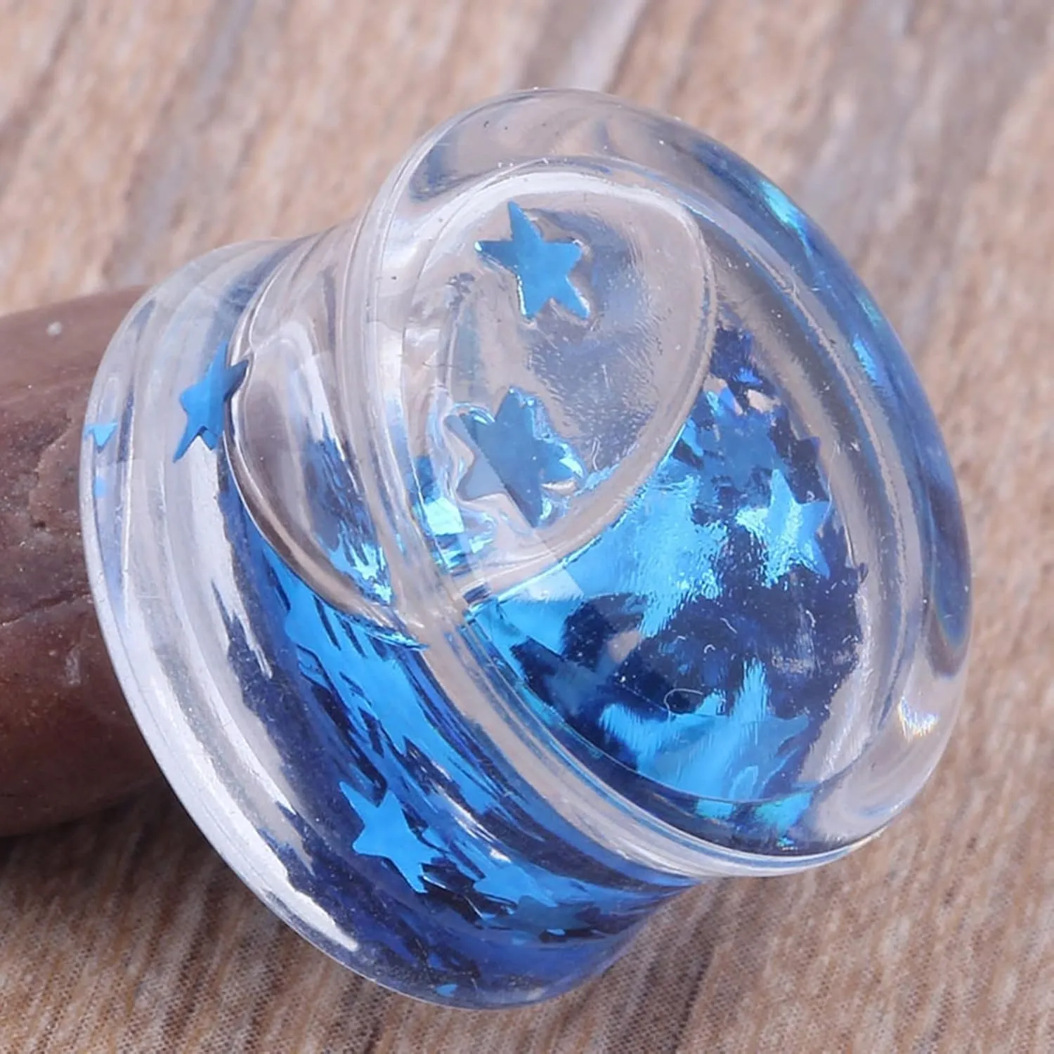 Epinki Gauges Ear Plugs, 1 Pair Ear Gauges Acrylic Blue with Water and Star Shape Tunnels and Plugs Set
