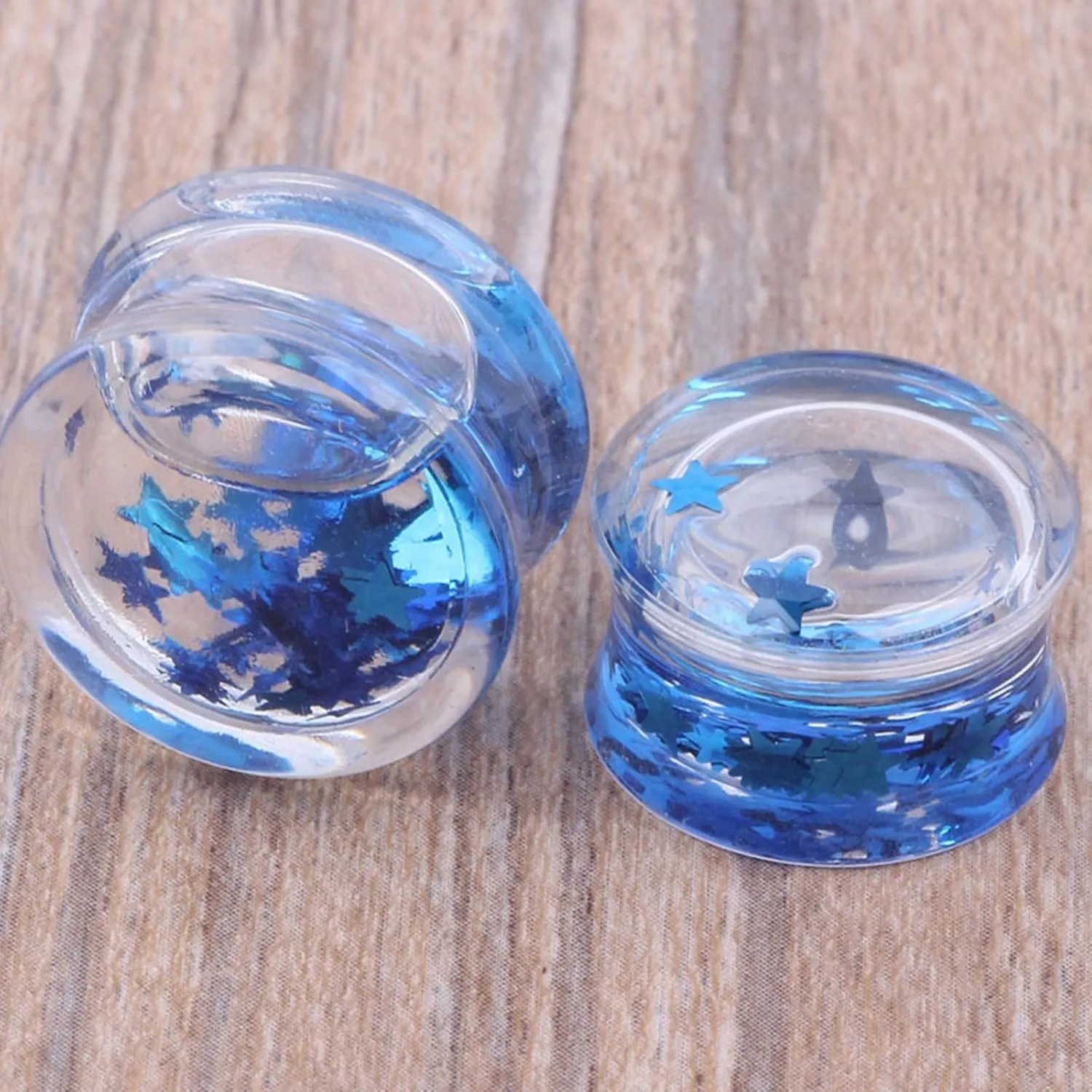 Epinki Gauges Ear Plugs, 1 Pair Ear Gauges Acrylic Blue with Water and Star Shape Tunnels and Plugs Set