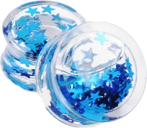 Epinki Gauges Ear Plugs, 1 Pair Ear Gauges Acrylic Blue with Water and Star Shape Tunnels and Plugs Set