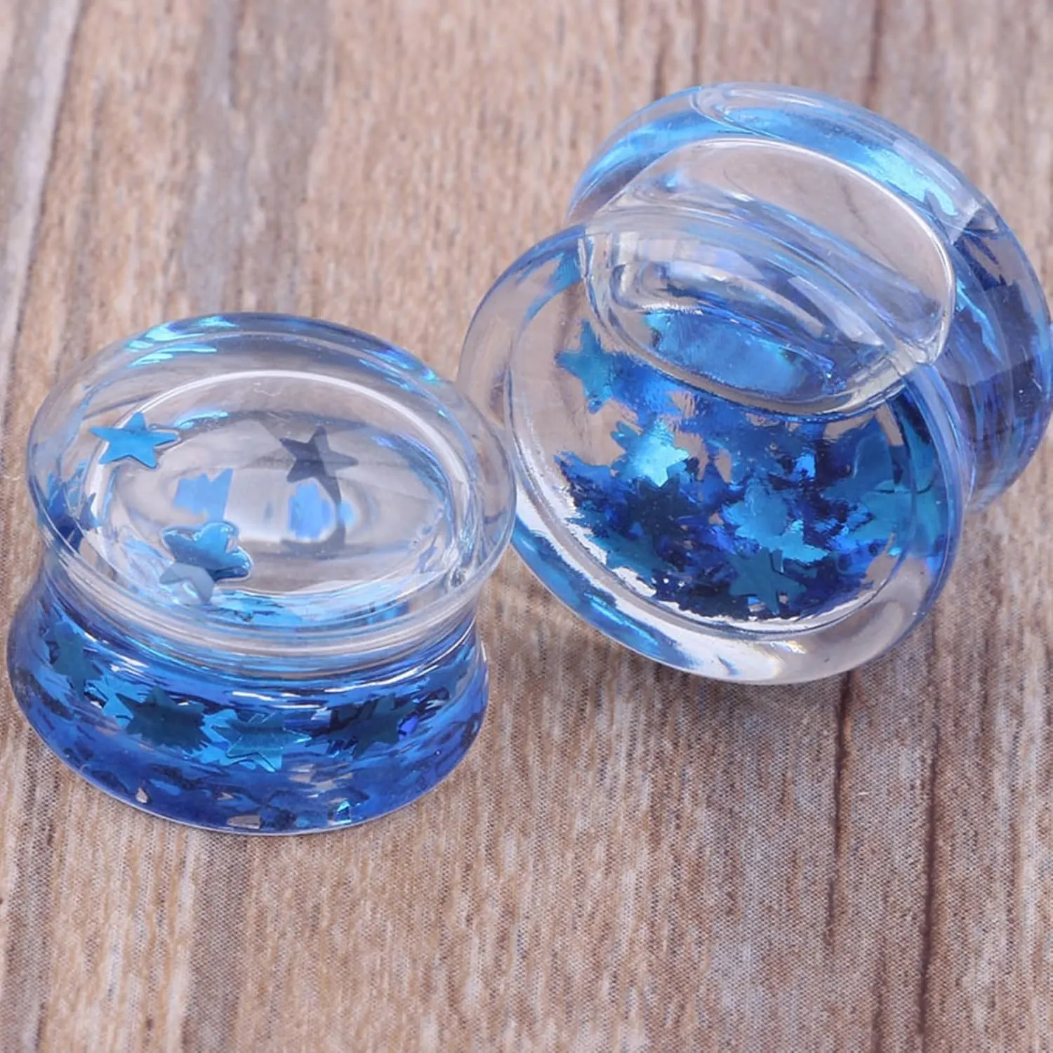 Epinki Gauges Ear Plugs, 1 Pair Ear Gauges Acrylic Blue with Water and Star Shape Tunnels and Plugs Set