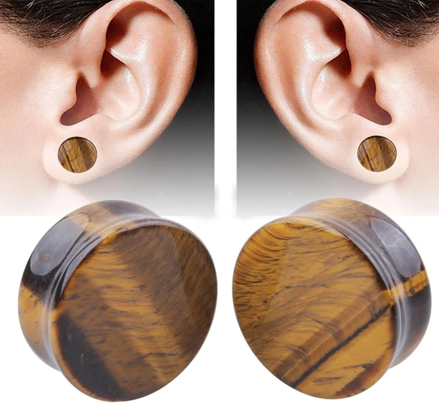 Epinki Gauges for Ears, 4PCS Ear Gauges Brown Stone Women and Men Double Flared Tunnels