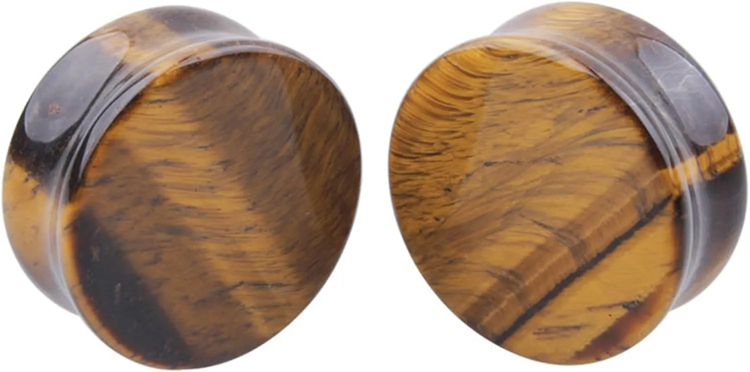 Epinki Gauges for Ears, 4PCS Ear Gauges Brown Stone Women and Men Double Flared Tunnels