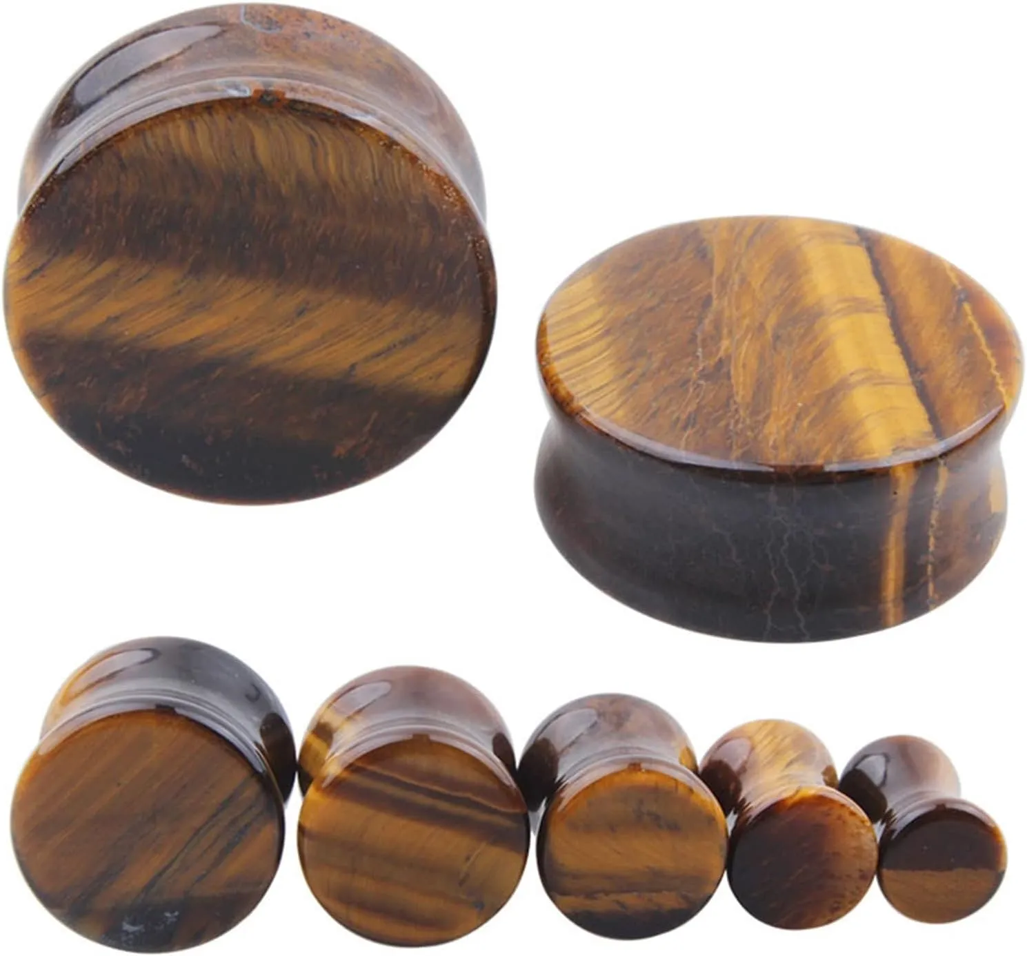 Epinki Gauges for Ears, 4PCS Ear Gauges Brown Stone Women and Men Double Flared Tunnels