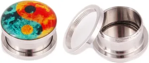 Epinki Gauges for Ears Plugs, 2PCS Ear Gauges Stainless Steel Silver Round with Yin Yang Pattern Women and Men Ear Gauge Kit