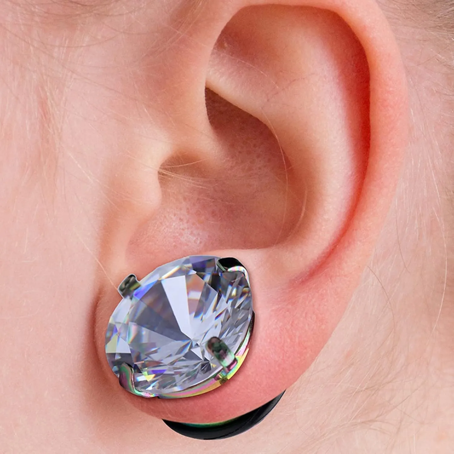Epinki Mens Gauges for Ears, 6PCS Ear Gauges Stainless Steel Multicolor with Cubic Zirconia Women Tunnel Gauges Kit