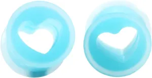 Epinki Piercing Plugs, 2PCS Ear Gauges Silicone Blue Heart Shape Women and Men Ear Stretching Kit